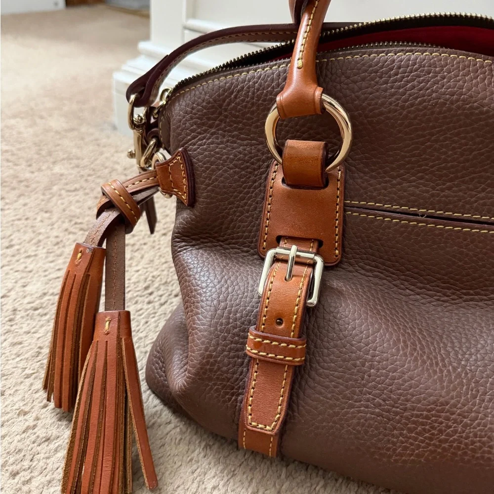 Dooney & Bourke Brown Pebble Leather Bristol Bag w/ Red Lining EUC!!! - Picture 5 of 12